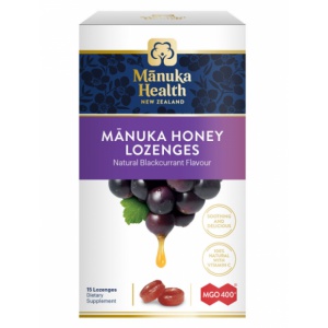 Manuka Health 蜜纽康MGO 400 麦卢卡蜂蜜润喉糖黑加仑味 15粒【2027.01】